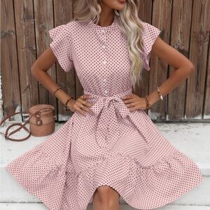 SHEIN Pink and Black Polka Dot Mini Dress